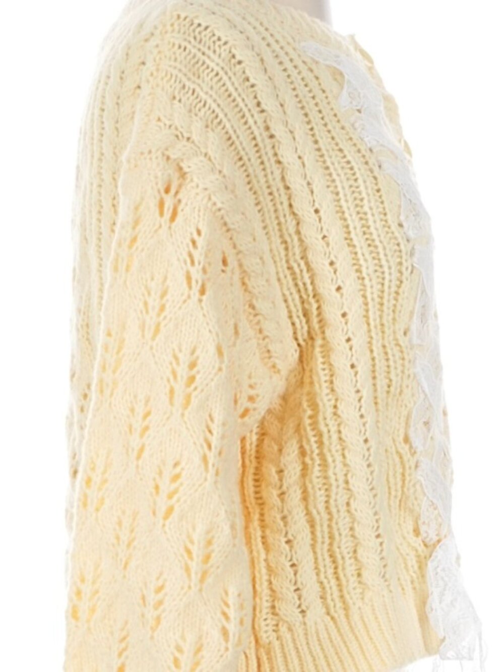 NWT Pretty Garbage Lace Up Pointelle Cardigan Sweater Yellow Cottagecore Small - Picture 6 of 10